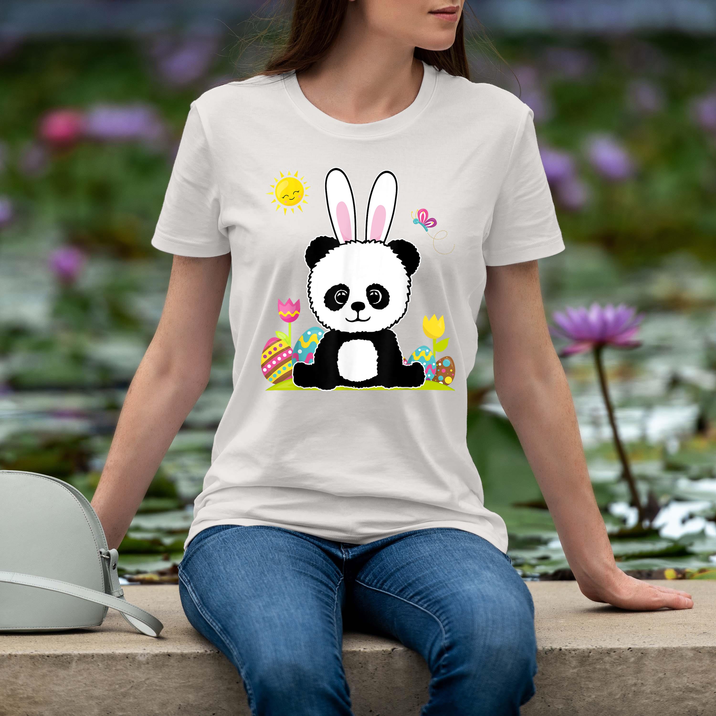 Funny Easter Big Panda Bear With Rabbit Ears And Easter Eggs Shirt 